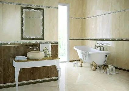 Carrelage, Effet autres types de marbre, Teinte beige, Céramique, 30x90 cm, Surface brillante